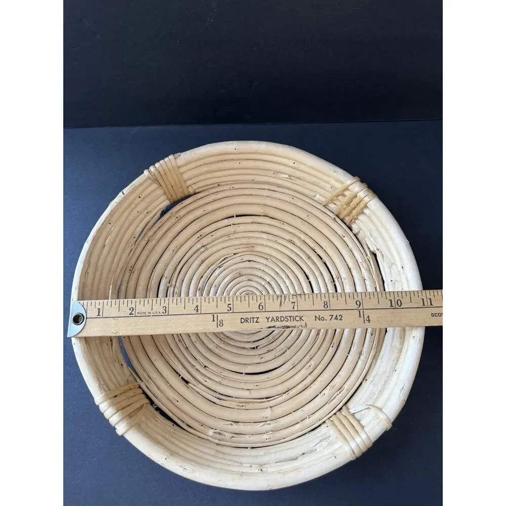 Coiled Bamboo Bowl Handmade Bent Cane Boho Rattan Basket Fruit Beachy Coastal